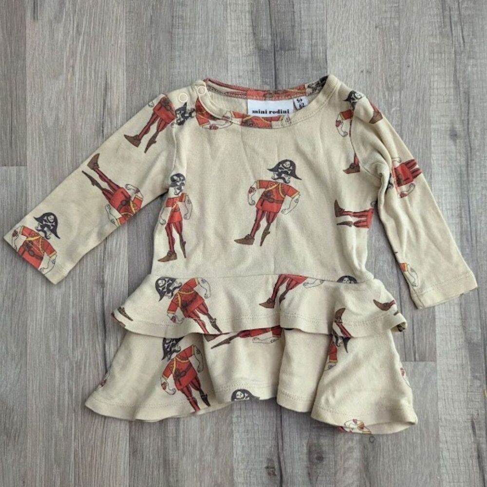 Mini Rodini Pirate Print Dress Long Sleeve, 56/62 1-4mo (K4)